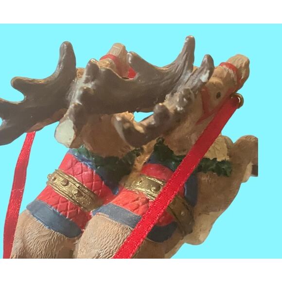Vtg Jaimy Christmas Santa Sleigh 8 Flying Reindeer Figurine Sculpture 16” T - Picture 16 of 16